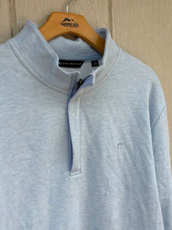 Travis Mathew Cloud 2.0 Quarter Zip Sweater Men's XL Powder Blue Elderberry Golf - Picture 12 of 15